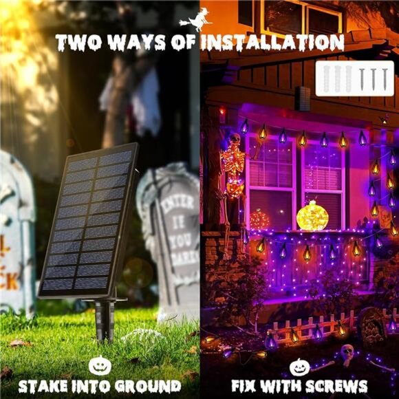 Solar Halloween Lights, 27Ft 10 LED Bulbs Flickering Flame String - Picture 5 of 7